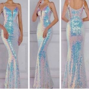 Glamorous Sequin Prom Dress - Blue and Pink